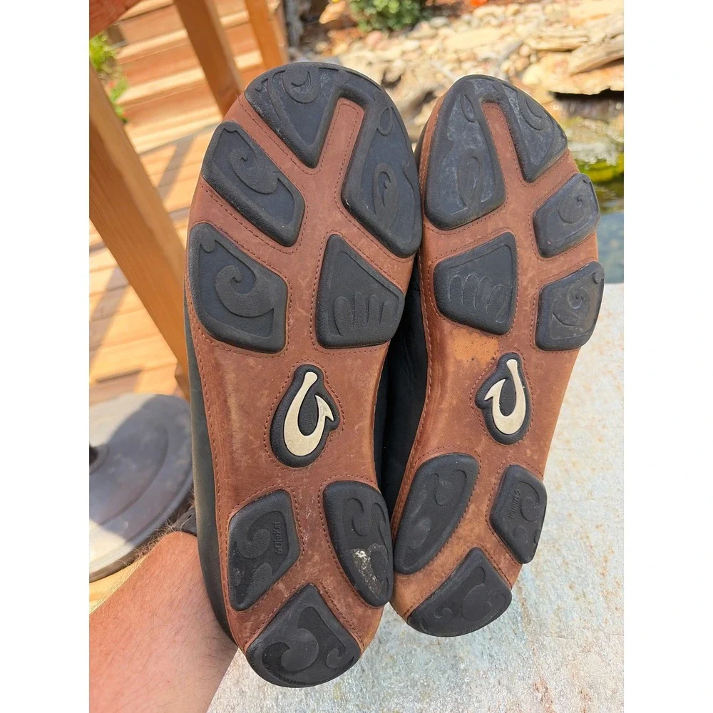 Olukai Moloa Mens Leather Loafers Dark Wood Brown Slip On Shoes Size 13